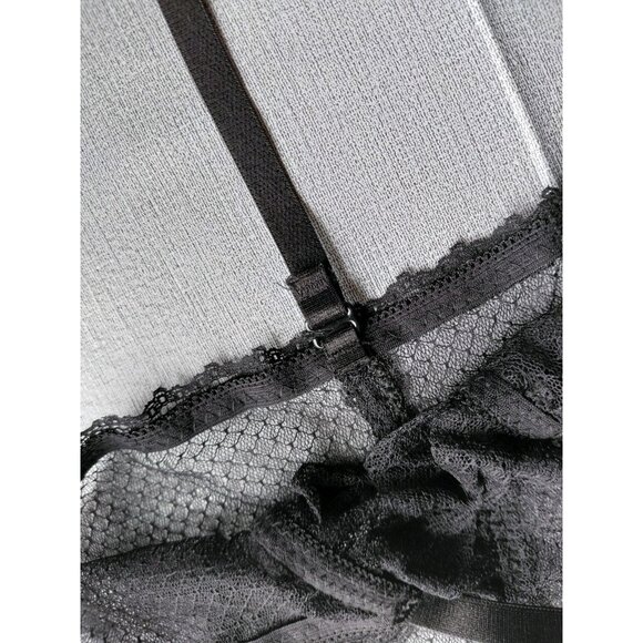 Seven Til Midnight Sheer Bustier Top with Garter Straps 1X/2X Black Bows - Picture 5 of 9